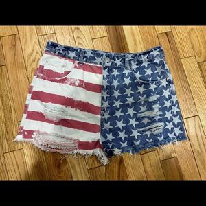 Top Shop moto mom denim shorts American flag print USA size 10